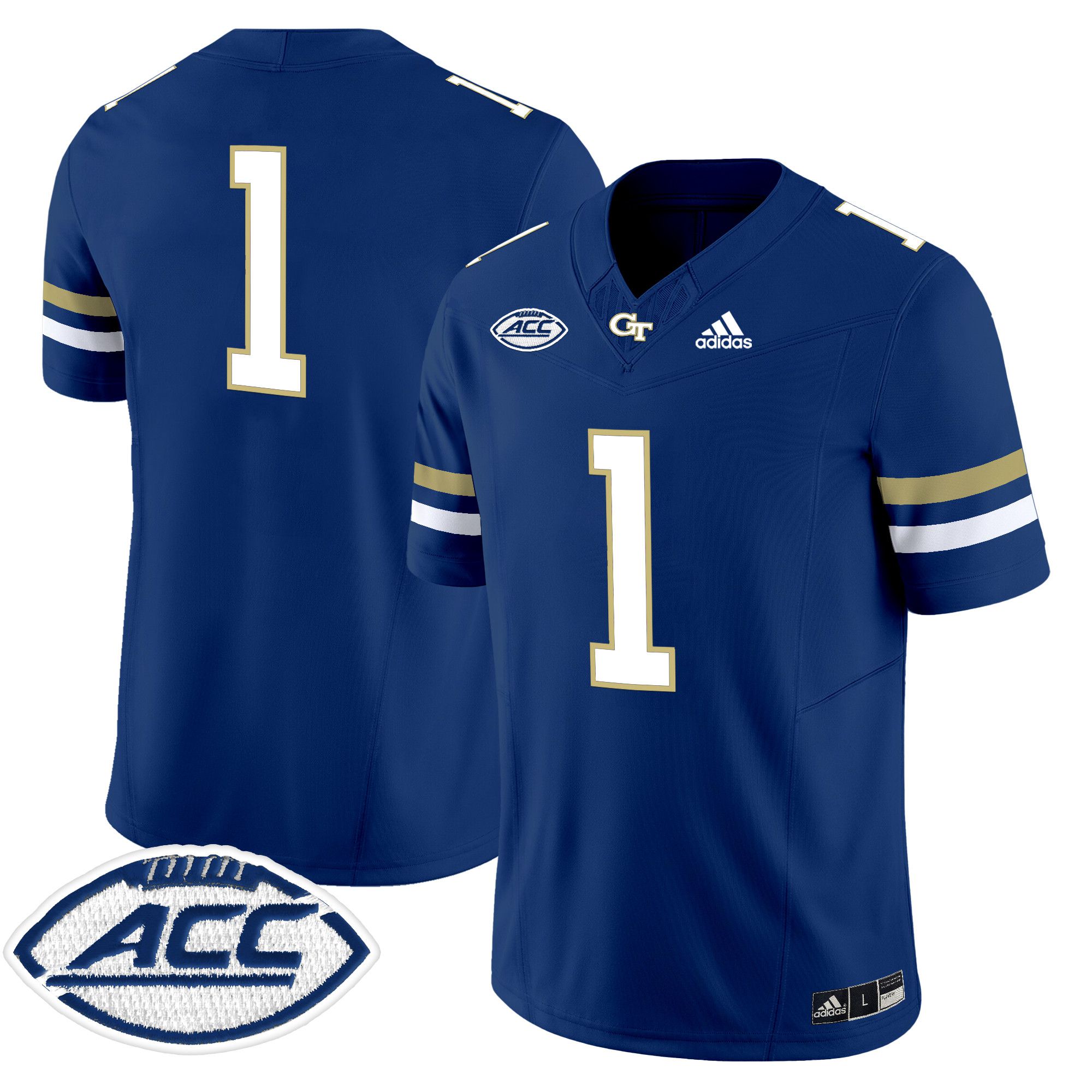Men Georgia Tech #1 No Name Blue Asidas 2024 Vapor Limited NCAA Jersey style 1
